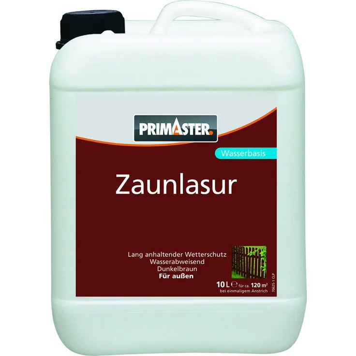 Primaster Zaunlasur 10 L, dunkelbraun, wasserbasierte Holzlasur für außen, schützt vor Sonne und Regen