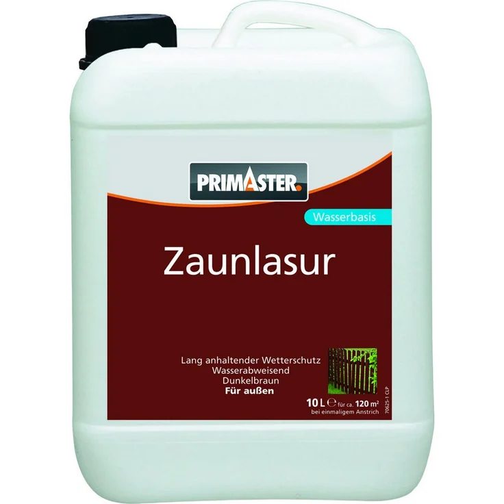 Primaster Zaunlasur 10 L, dunkelbraun, wasserbasierte Holzlasur für außen, schützt vor Sonne und Regen