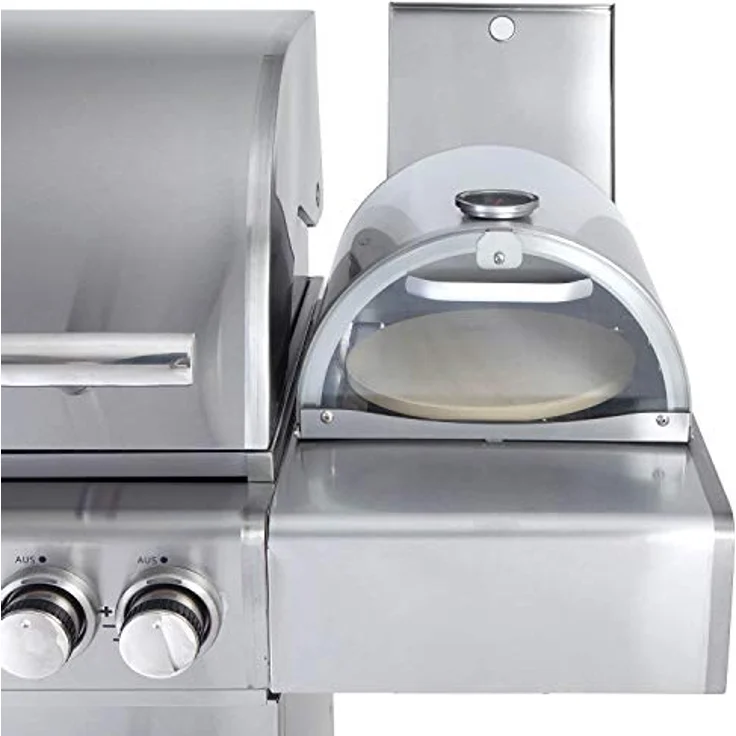 Allgrill Pizzaboxx rund Edelstahl Pizzaaufsatz mit Temperaturanzeige und Pizzastein, Ø 26 cm für Gasgrills mit Seitenkochfeld – Bild 4