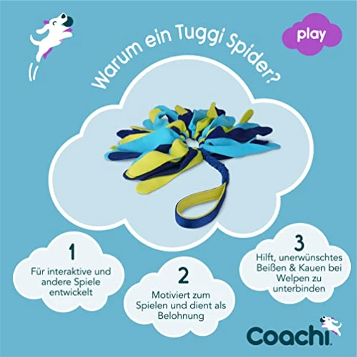 Company of Animals Coachi Tuggi Spider, robustes Tierspielzeug für Zerrspiele, dehnbarer Bungee-Griff, ideal für Hunde und Welpen, Belohnungstraining und Agility – Bild 2