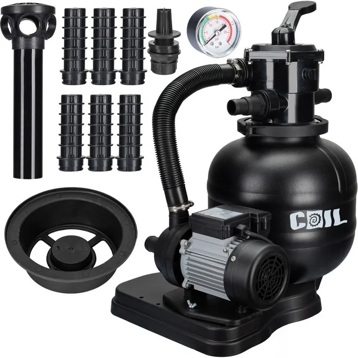 COIL Sandfilterpumpe 19000 l/h, Pool-Filterpumpe mit 7-Wege-Ventil, Sandbehälter 75 kg, 1,5 bar