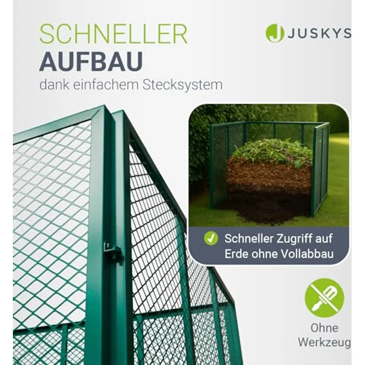 Juskys Metall Komposter 450 L, verzinkter & pulverbeschichteter Stahl, wetterfest, optimale Belüftung durch Gitterrahmen – Dunkelgrün – Bild 5