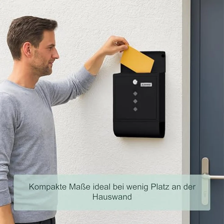 relaxdays Briefkasten mit Zeitungsfach, modernes Design aus pulverbeschichtetem Eisen, schwarz – Bild 3