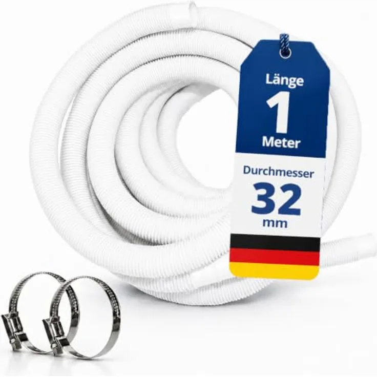 HAF Poolschlauch Ø 32mm, 1 Meter weißer Schwimmbadschlauch mit Trennmuffen, inkl. 2 Edelstahl-Schlauchschellen (25-40mm) - Made in Germany