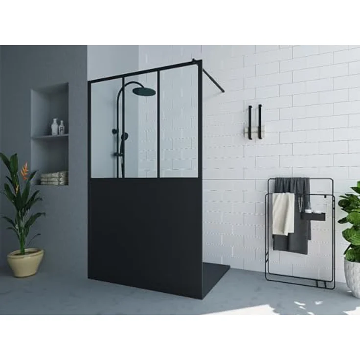 Vente-unique URBANIK Duschwand schwarz matt, Industriestil, 120 x 200 cm – Bild 4
