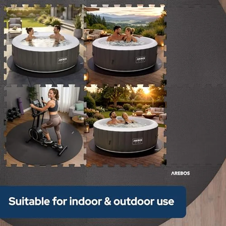 Arebos Whirlpool Bodenschutzmatte Ø 200 cm, runde EVA Puzzlematte, isolierend, rutschhemmend, wasserabweisend, Schwarz – Bild 7