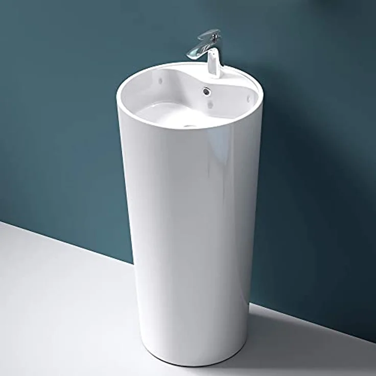 Mai & Mai Waschbecken Design Standwaschbecken Col35 Mineralguss Standwaschtisch - für alle DIN-genormten Ablaufgarnituren, einfache Montage - weiß – Bild 2
