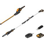 WORX WG252E 18 V (20 V MAX) Akku-Teleskop-Heckenschere PowerShare, 2-in-1 Multifunktion, 45 cm Schnittlänge, 20 cm Hochentaster, inkl. 2,0 Ah Akku und Schnellladegerät