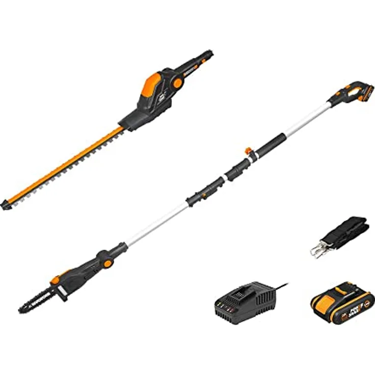 WORX WG252E 18 V (20 V MAX) Akku-Teleskop-Heckenschere PowerShare, 2-in-1 Multifunktion, 45 cm Schnittlänge, 20 cm Hochentaster, inkl. 2,0 Ah Akku und Schnellladegerät