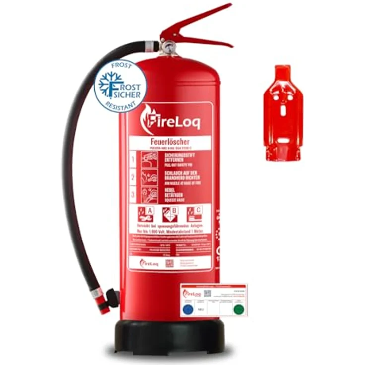 FireLoq 9kg Pulver Feuerlöscher für Brandklasse ABC, 43A 233B C, Dauerdruck inkl. Prüfnachweis, Wandhalter und Manometer – Bild 1