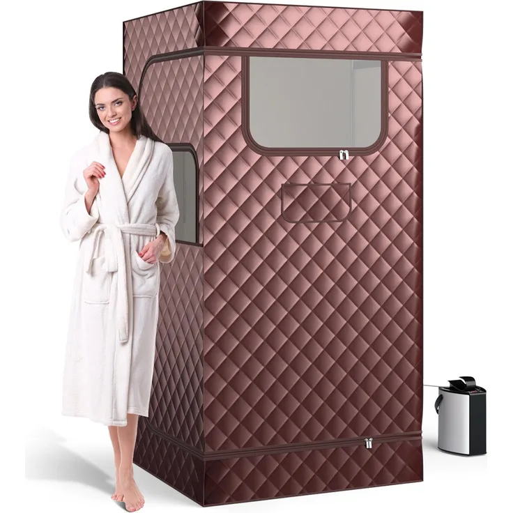 GOPLUS Tragbare Dampfsauna für Zuhause, temperaturregulierbare Ganzkörpersauna mit Fernbedienung und 3 L Dampfgenerator, Schwarz/Kaffee
