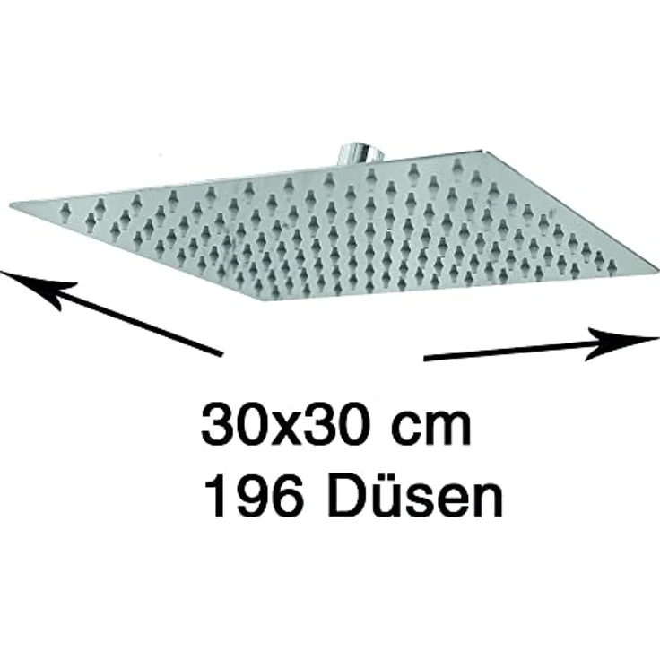 Grafner Duschkopf Regendusche eckig, 30 x 30 cm, 196 Anti-Kalk-Düsen, edel verchromt, DIN-Anschluss, Kugelgelenk, ultradünn, inkl. Antikalk-Filter – Bild 2