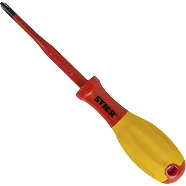 STIER Phillips-Schraubendreher slimVDE+, PH 1, ergonomischer 3K-Kraft-Griff, gehärtete BlackTip-Spitze für optimalen Halt