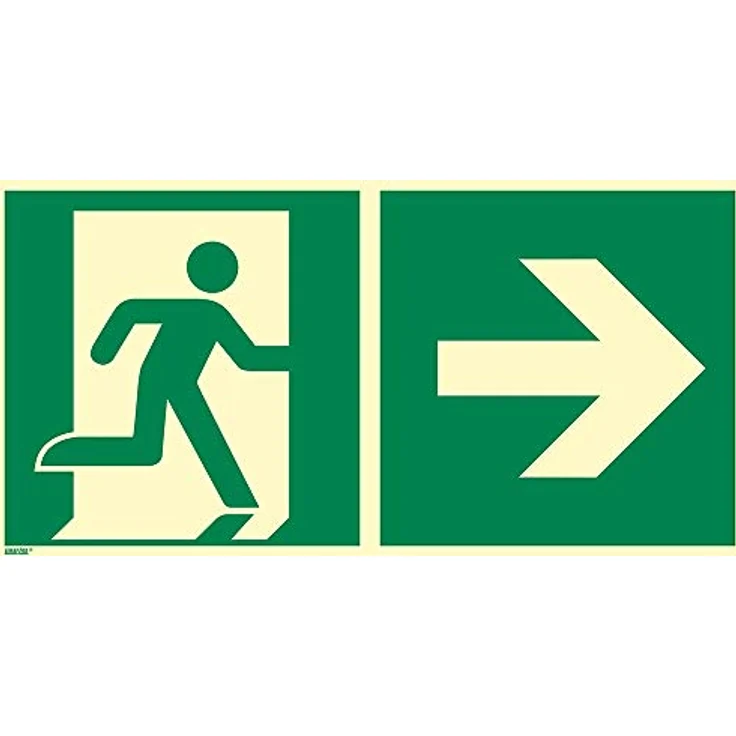 Notausgang rechts, Hart-PVC, langnachleuchtend, 400 x 200 mm gemäß ASR A1.3 / ISO 7010 E002, Rettungszeichen Schild, 40 x 20 cm – Bild 1