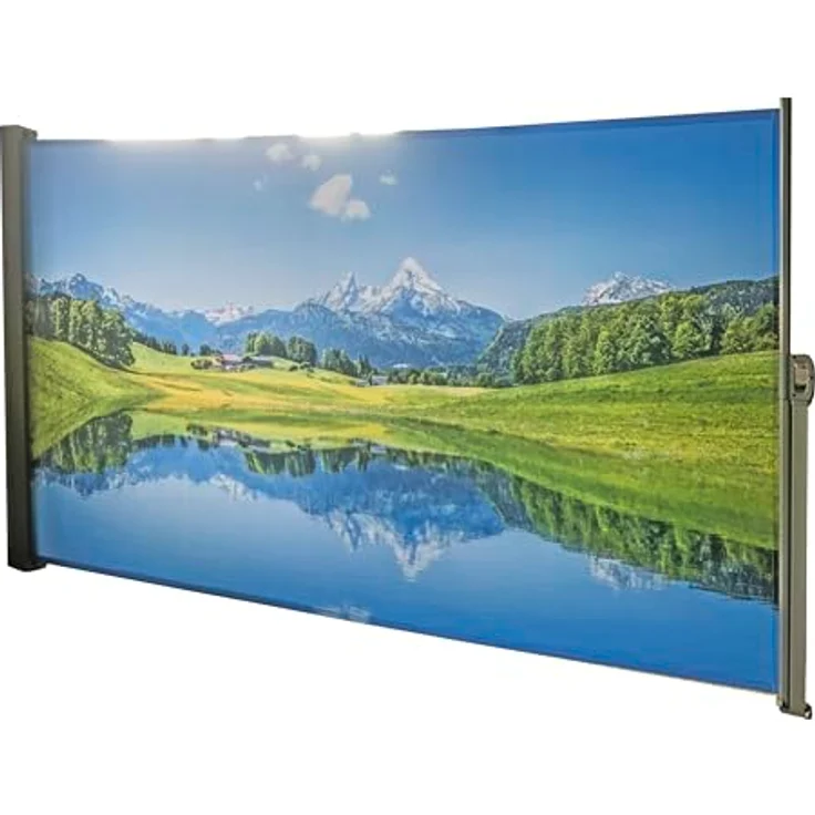 DELUKE Seitenmarkise FABI Motiv Bergsee, ausziehbar, Mehrfarbig, Polyester, Sicht- und Sonnenschutz für Terrasse/Balkon – Bild 1