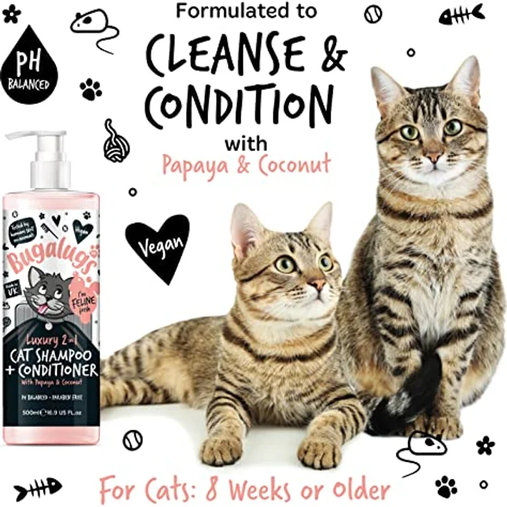 Bugalugs 2in1 Katzenshampoo + Conditioner, 500 ml, pH-neutral, mit Papaya und Kokosnuss, Lake District – Bild 9