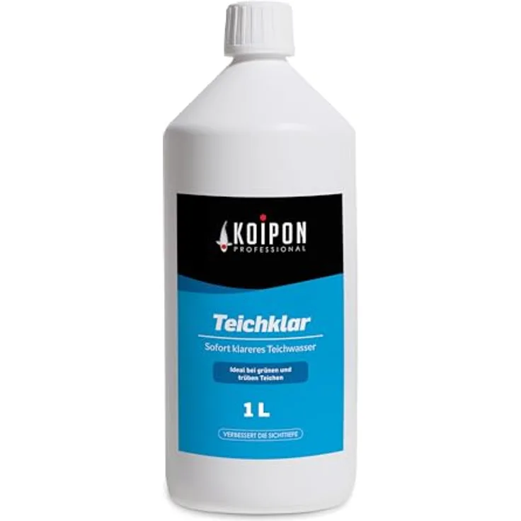 KOIPON Teichklar 1L, Teichwasseraufbereiter für klares Teichwasser, gegen Schwebealgen und trübes Wasser, reduziert Phosphat und Schwermetalle