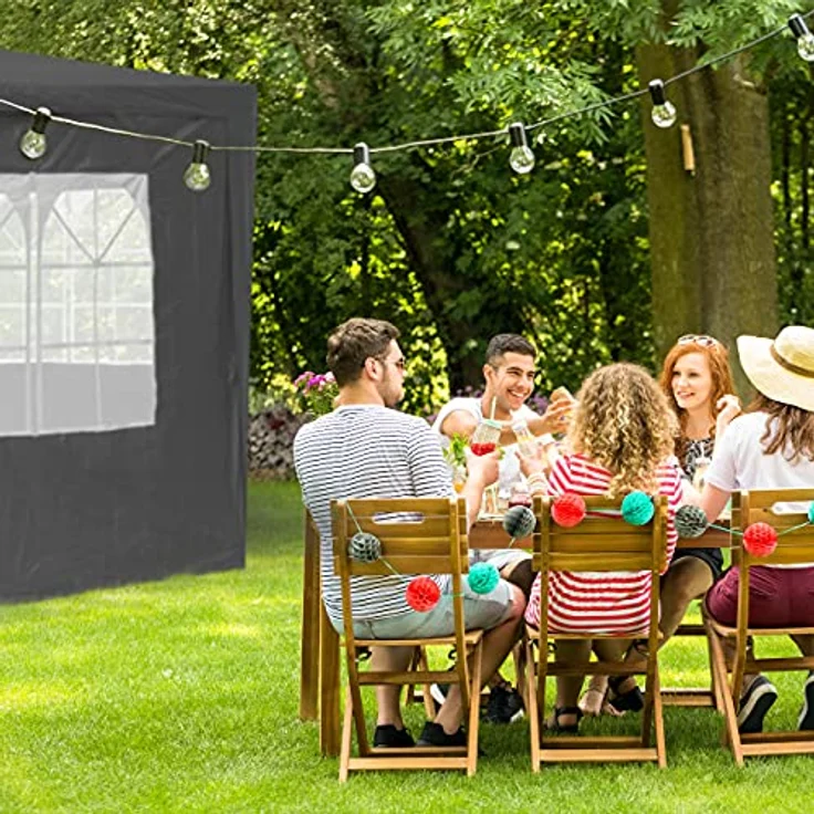relaxdays Pavillonseitenteil 4er-Set, grau, Seitenwände mit Reißverschluss und Fenster, 300x200 cm – Bild 5