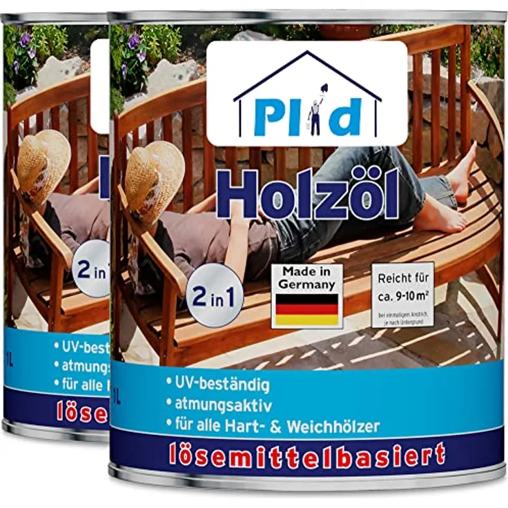 Plid® Holzöl Pflegeöl Holzschutz Imprägnieröl Gartenmöbel Teakholzöl Holzlasur Holzschutzöl Holzpflegeöl Holz Öl Außen Farblos 2l