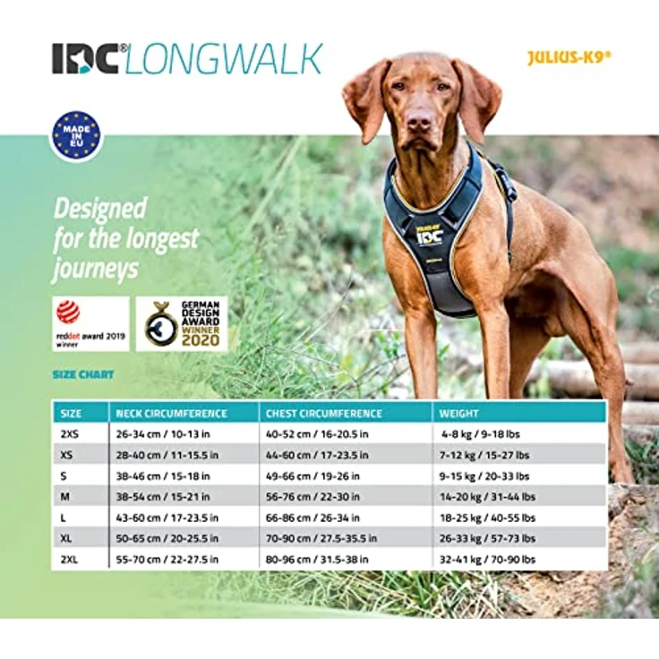 Julius-K9 Idc Hondentuig Longwalk Neon Geel / Grijs Hundegeschirr + Leine – Bild 7