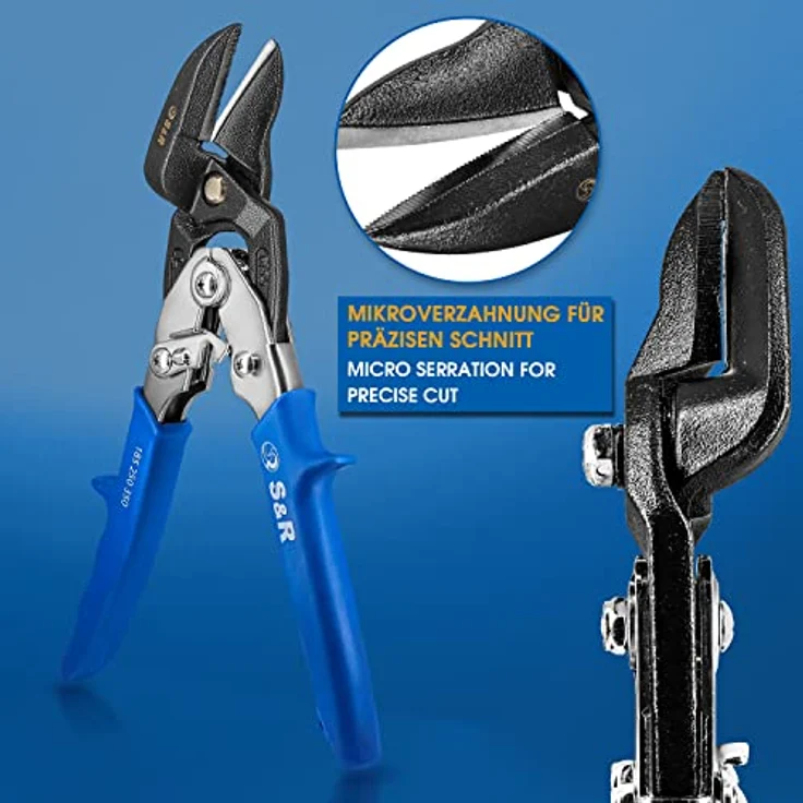 S&R Blechschere Ideal-Serie, Profi-Hochleistungsschere mit doppeltem Hebel, Linksschnitt, 260 mm, für Stahlblech und Aluminiumblech – Bild 4