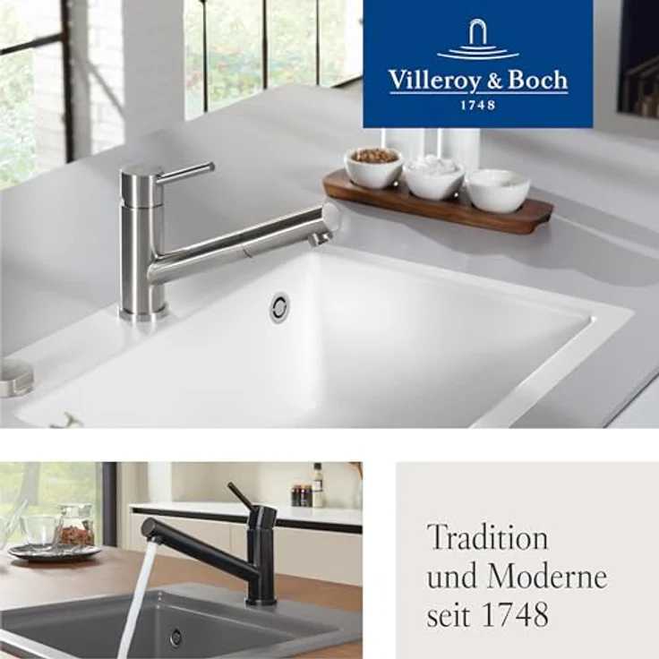 Villeroy & Boch Como Shower, Hochdruck-Küchenarmatur mit ausziehbarer Brause, flexibler Brauseschlauch, wassersparend, Edelstahl massiv mit Anschlussschlauch & Befestigungssatz – Bild 7