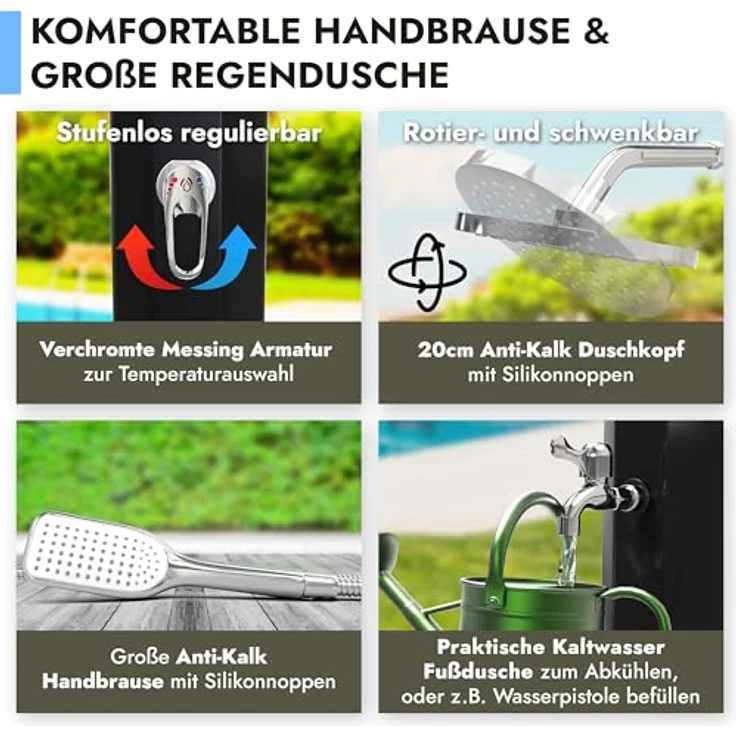Gartendusche 35 Liter Solardusche Garten für Außen und Fußdusche in Schwarz ohne Stromanschluss – Bild 3