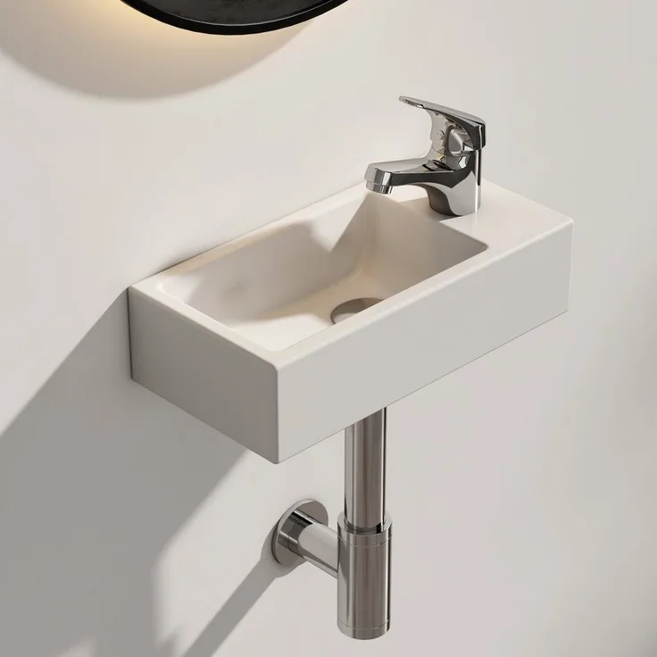 EMKE Waschbecken Reckiges Keramik Waschtisch Hängewaschbecken, Weiß Glänzend, Platzsparendes Design, Vielseitig Verwendbar