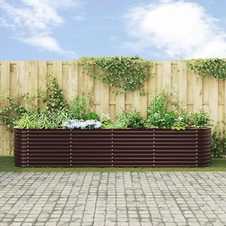 vidaXL Hochbeet Gartenhochbeet Braun Feuerverzinkter Stahl 400 x 80 x 81 cm (1 St) - Moderne Ästhetik, Langlebigkeit, Vielseitige Größe – Bild 4