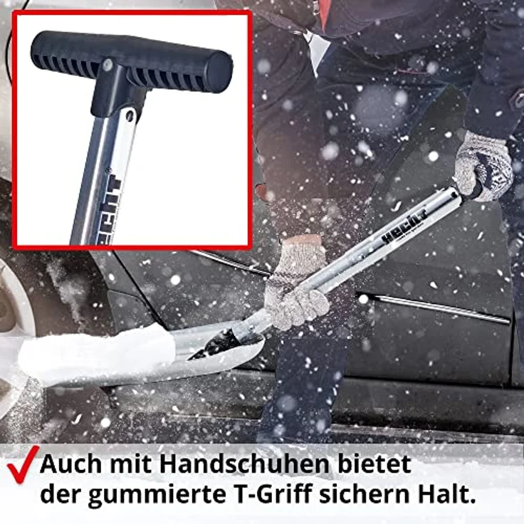 Hecht Schneeschieber 205 GT, Teleskop klappbare Auto-Schneeschaufel aus Aluminium, 20,5 cm Arbeitsbreite, 37 cm verstellbarer Stiel, ultraleicht und rostfrei, ideal für Pendler und Reisen – Bild 4