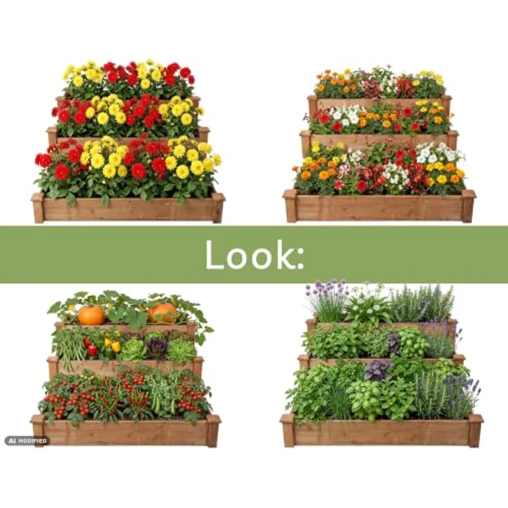 needs&wants® Hochbeet Steppy1, großes Stufenbeet aus braun lasiertem Tannenholz, 3 Etagen, Pflanzbeet XL für Garten und Terrasse, 400 l Volumen – Bild 7