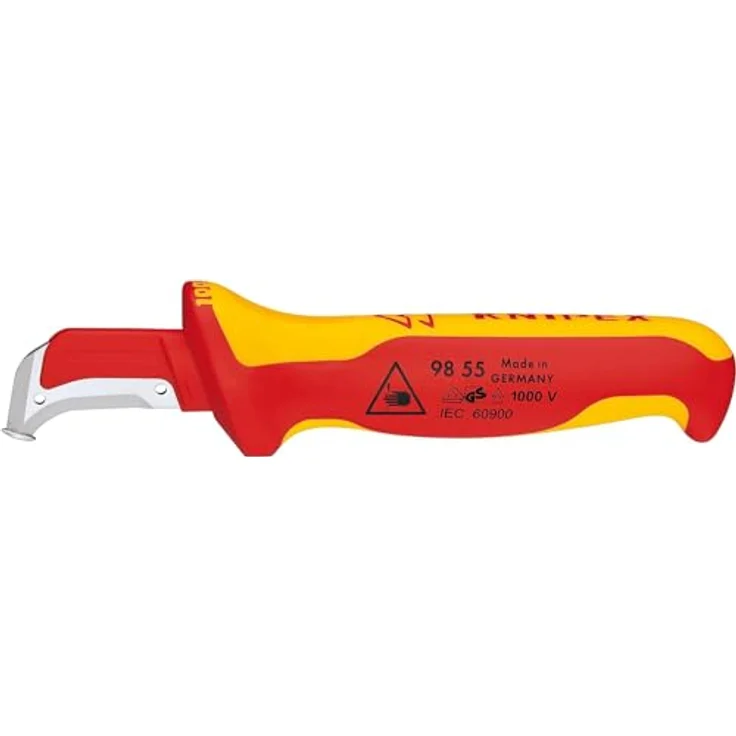 Knipex Abmantelungsmesser mit Gleitschuh isolierender Mehrkomponenten-Griff, VDE-geprüft 180 mm (SB-Karte/Blister) 98 55 SB, Ergonomisch gestaltet mit rutschfester Weichkomponente, transparente Schutzkappe. – Bild 1
