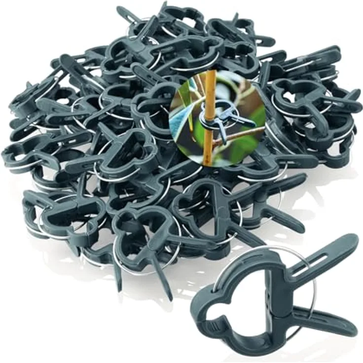 com-four® 60x Pflanzenklemmen groß, Rankhilfen zur Sicherung von Pflanzen, grün, wiederverwendbar und witterungsbeständig
