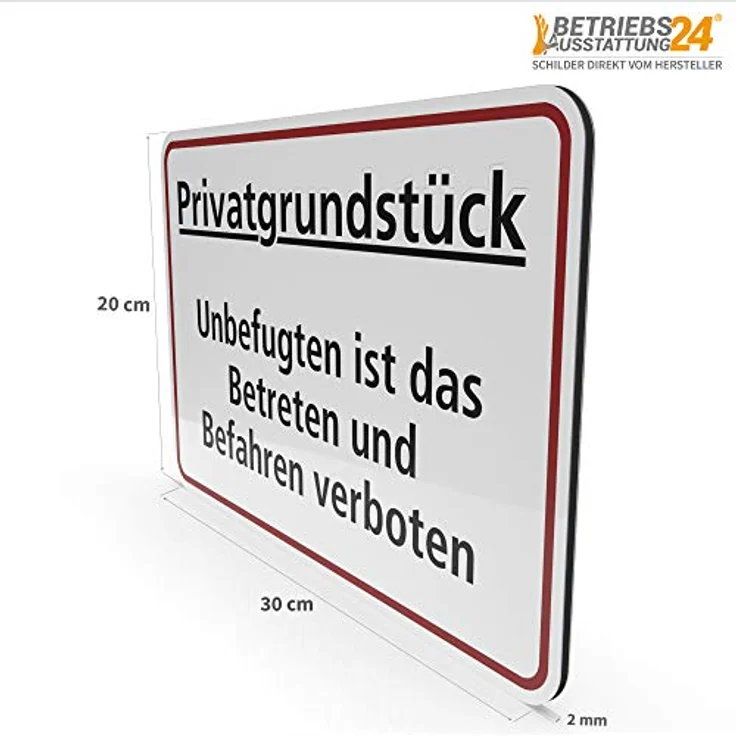Betriebsausstattung24® Hinweisschild Privatgrundstück - Unbefugten ist das Betreten und Befahren verboten | Querformat 30,0 x 20,0 cm | 2mm (Aluminium Verbundplatte, Weiß) – Bild 5