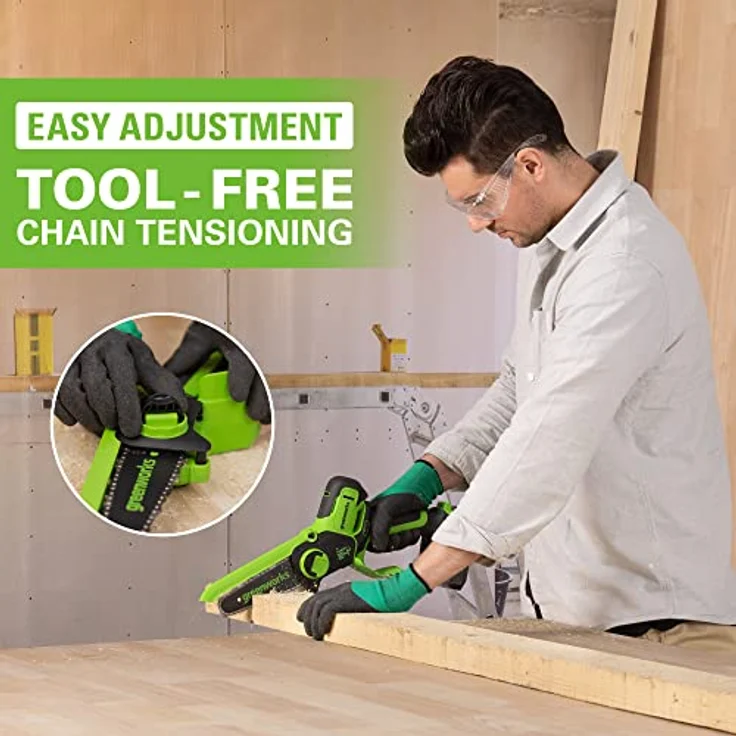 Greenworks G24MCS10K2, 24 Volt Mini Akku Kettensäge mit 450 Watt, Akku und Ladegerät, leicht und handlich – Bild 6