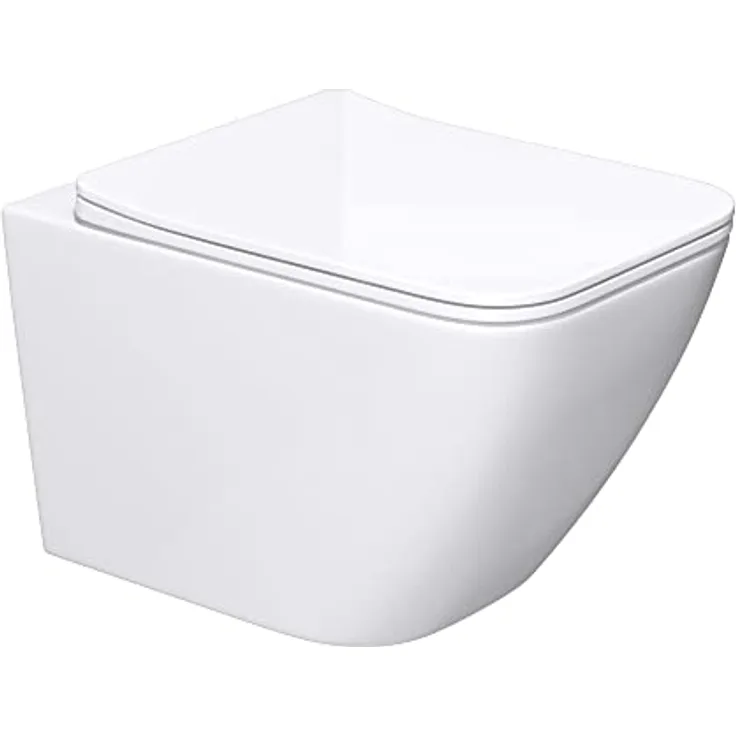 Mai & Mai Spülrandloses Wc Hänge-WC Aachen308 Spülrandlose Toilette Hänge-Toilette aus Keramik mit Absenkautomatik SoftClose