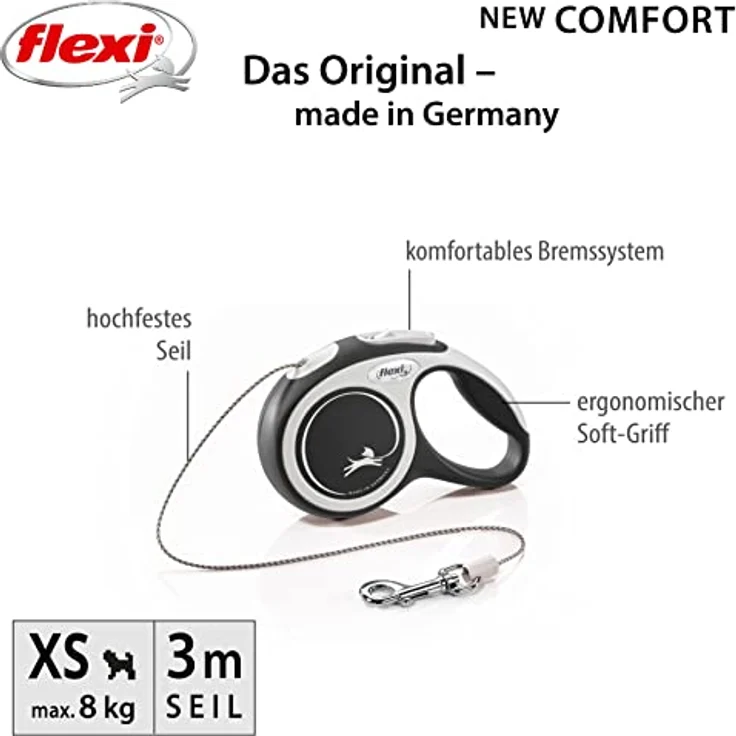 flexi Hundeleine, ausziehbar, mit weichem Griff, 3 m / 5 m / 8 m / 8 m / 8 - 20 kg , XS – Bild 2