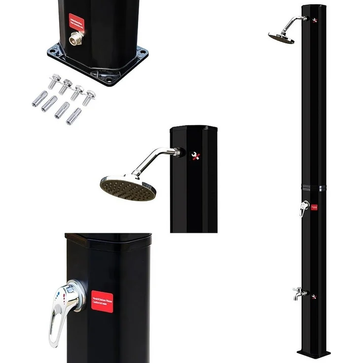 Feel2Home Solardusche 35L Schwarz Gartenbrause Fußdusche Camping Outdoor Pool, Inkl. großem Regenduschkopf mit Kugelgelenk