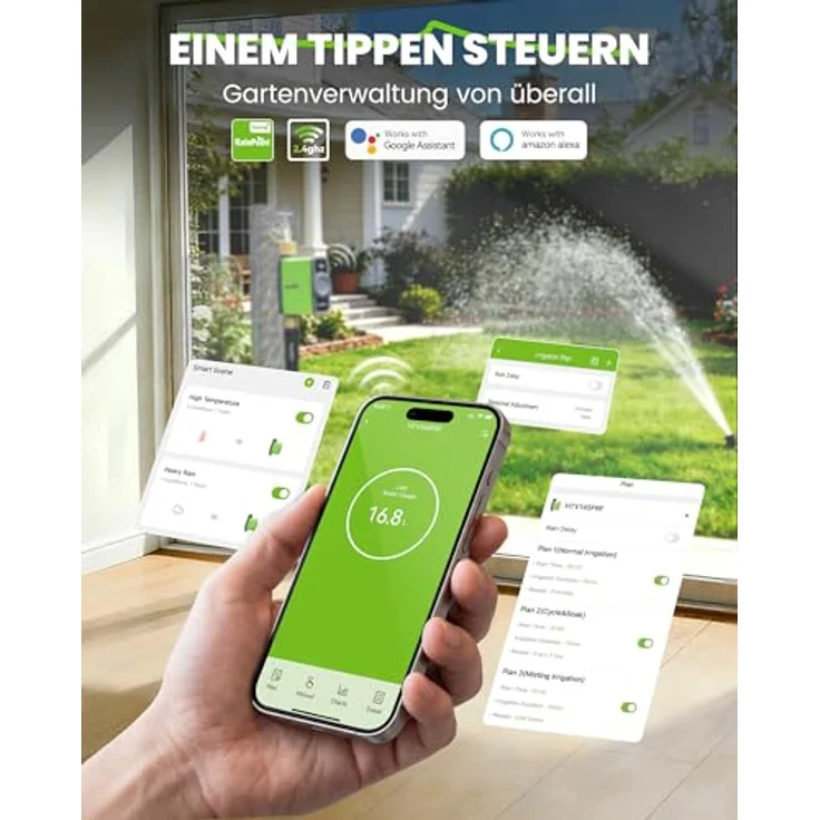 RAINPOINT Bewässerungscomputer WLAN, Smart Steuerung mit Messing Einlass/Auslass, Wetterbasiert, 6 individuelle Zeitpläne, APP/Sprachsteuerung – Bild 5