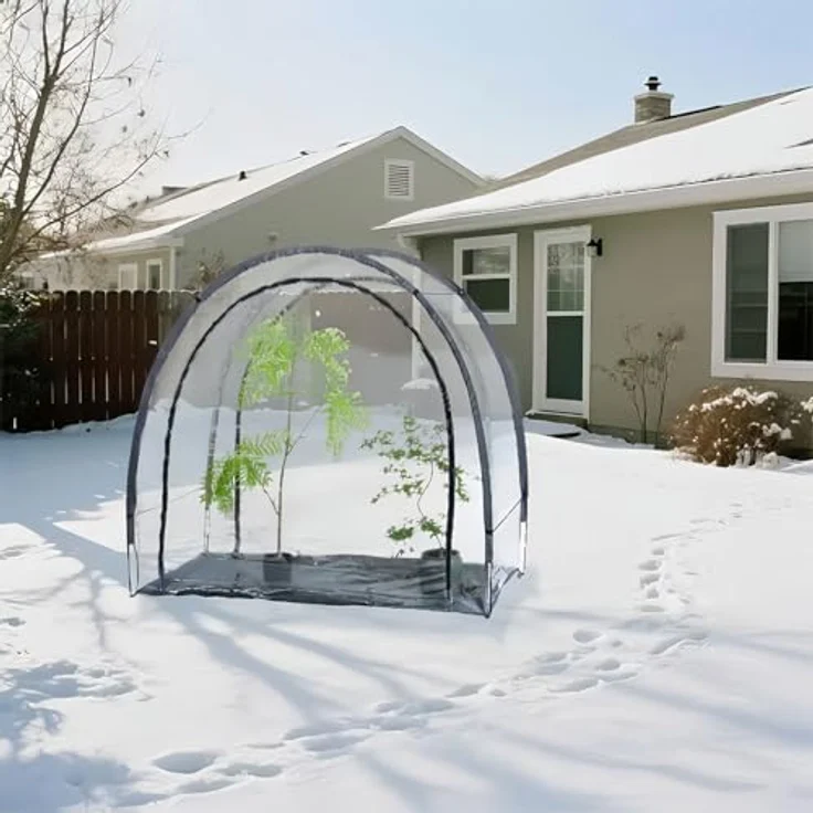 Ideoon GARDEN Robustes Foliengewächshaus und Überwinterungszelt, 175x186x84 cm, transparent, mit beidseitigen Türen für optimalen Pflanzenschutz und frostfreie Pflege – Bild 5