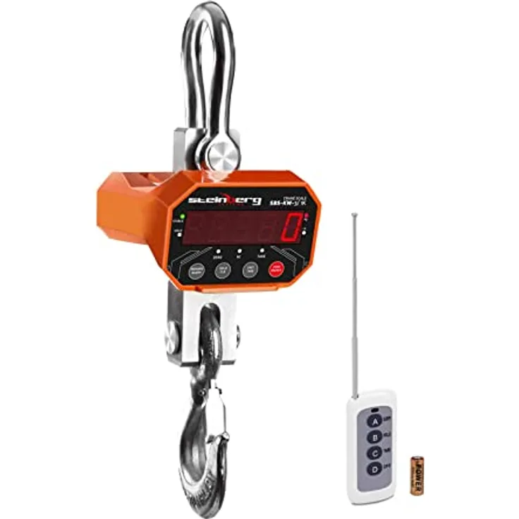 Steinberg Systems - Kranwaage Hängewaage (3 t / 1 kg, 20 m Fernbedienungsreichweite, 10 sek Wartezeit, Akku 6V/4Ah, LED) Orange