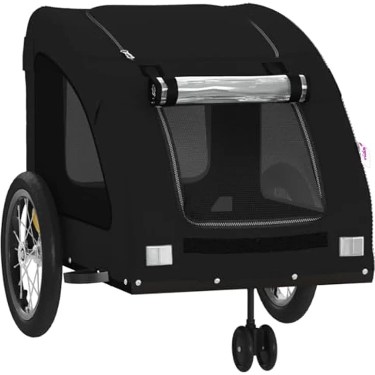 vidaXL Hunde-Transportbox Fahrradanhänger, Schwarz, Oxford-Gewebe und Eisen, für kleine Hunde bis 45 kg, mit Sicherheitsreflektoren und Netzfenstern – Bild 6