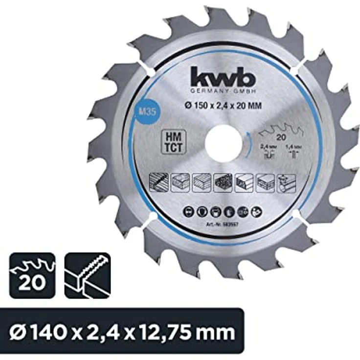 kwb 583557 Span-Platten Kreissäge-Blatt, Holz--Hartholz, 150 x 20 mm, saubere Schnitte, mittlere Zahl, 20 Zähne Z-20, CleanCut Sägeblatt mittel, 150 x 20 – Bild 2