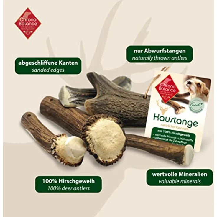 ChronoBalance® XL (5er Set) Hirschgeweih Kaustange für Hunde halbierte Stücke, Zahnpflege und Zahnhygiene, ohne Chemie – Bild 2