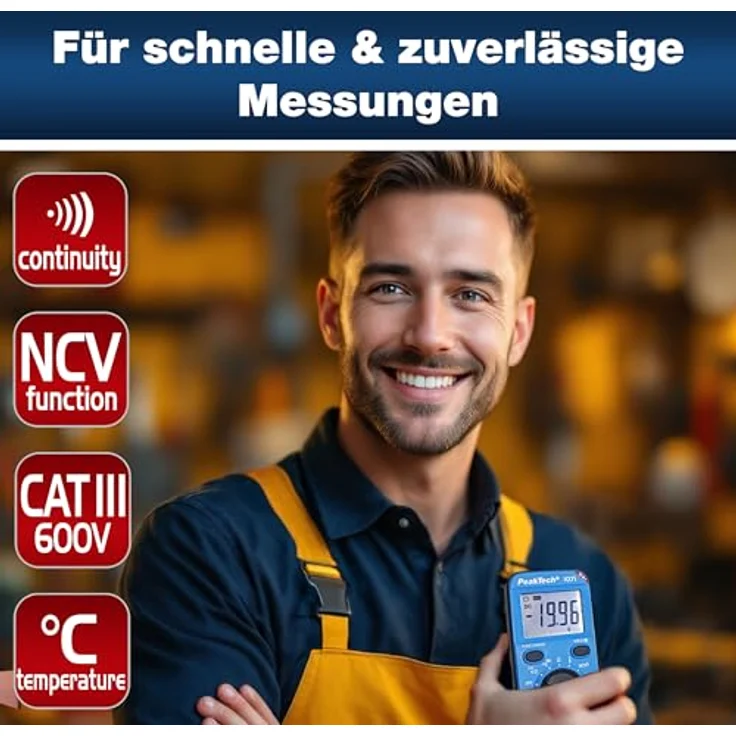 PeakTech P1071 – Digital Multimeter 10A AC/DC mit Auto-Range, 2.000 Counts LCD-Display, CAT III 600V, robustes Messgerät mit NCV-Modus und LED-Beleuchtung – Bild 5