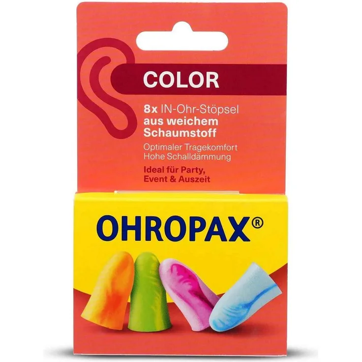 OHROPAX Gehörschutzstöpsel OHROPAX Color, Schaumstoff In-Ohr Stöpsel, 8 Stück, hoher Schallschutz SNR 35 dB, bunt gemischt