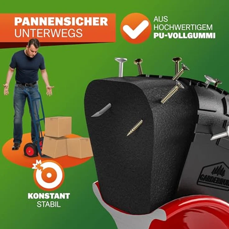 Gardebruk Sackkarre Ersatzrad 2er Set, pannensichere PU Reifen mit pulverbeschichteten Stahlfelgen, schwarz/rot, bis 200 kg belastbar – Bild 4