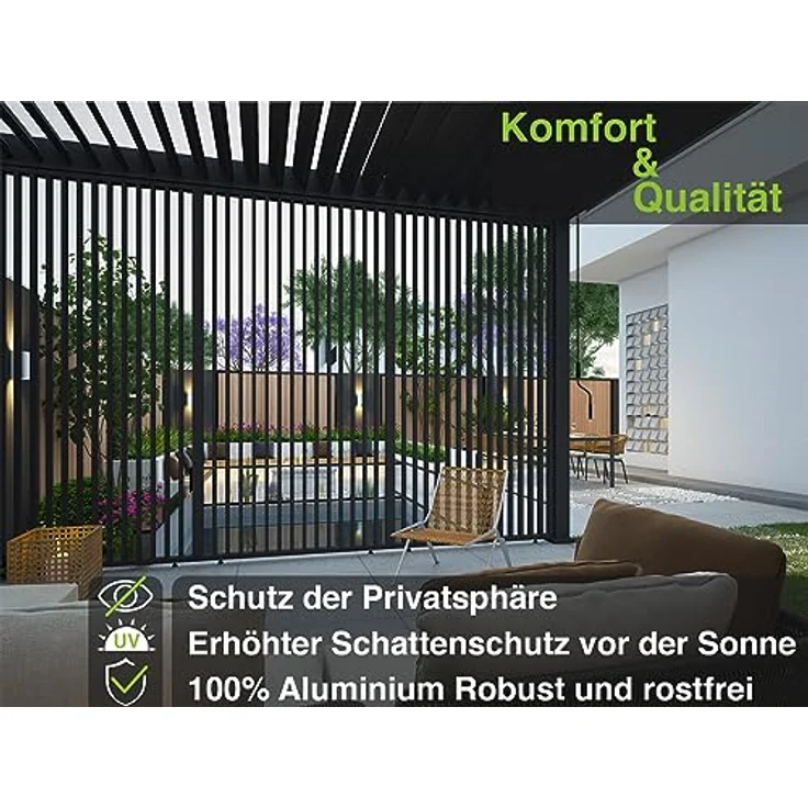 Weide Vertikale Lamellenwand für Pergola aus Aluminium, 93 cm, Farbton Graphitgrau, optimaler Sichtschutz und Luftzirkulation – Bild 4