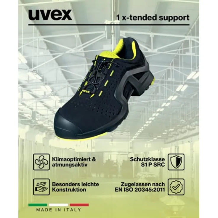 Uvex Halbschuh schwarz/gelb 1, S1P Sicherheitsschuh mit metallfreier Zehenschutzkappe, ESD-Ausstattung, EU-Schuhgröße 46 – Bild 3