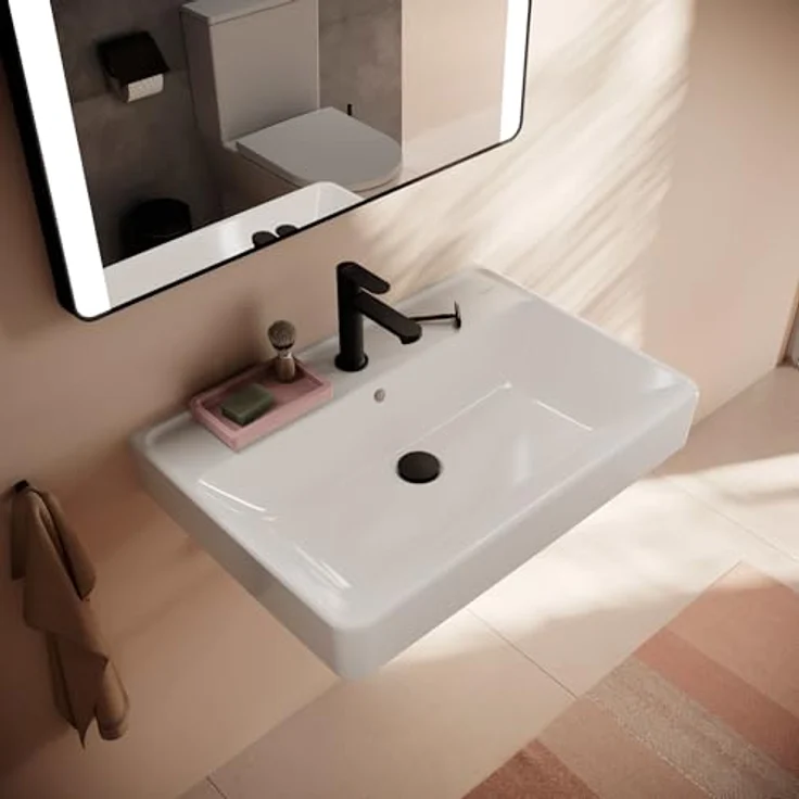 hansgrohe Xanuia Q Waschtisch, wandhängend mit Hahnloch und Überlauf, 700x480mm, weiß glänzend, inklusive Schallschutzmatte – Bild 5